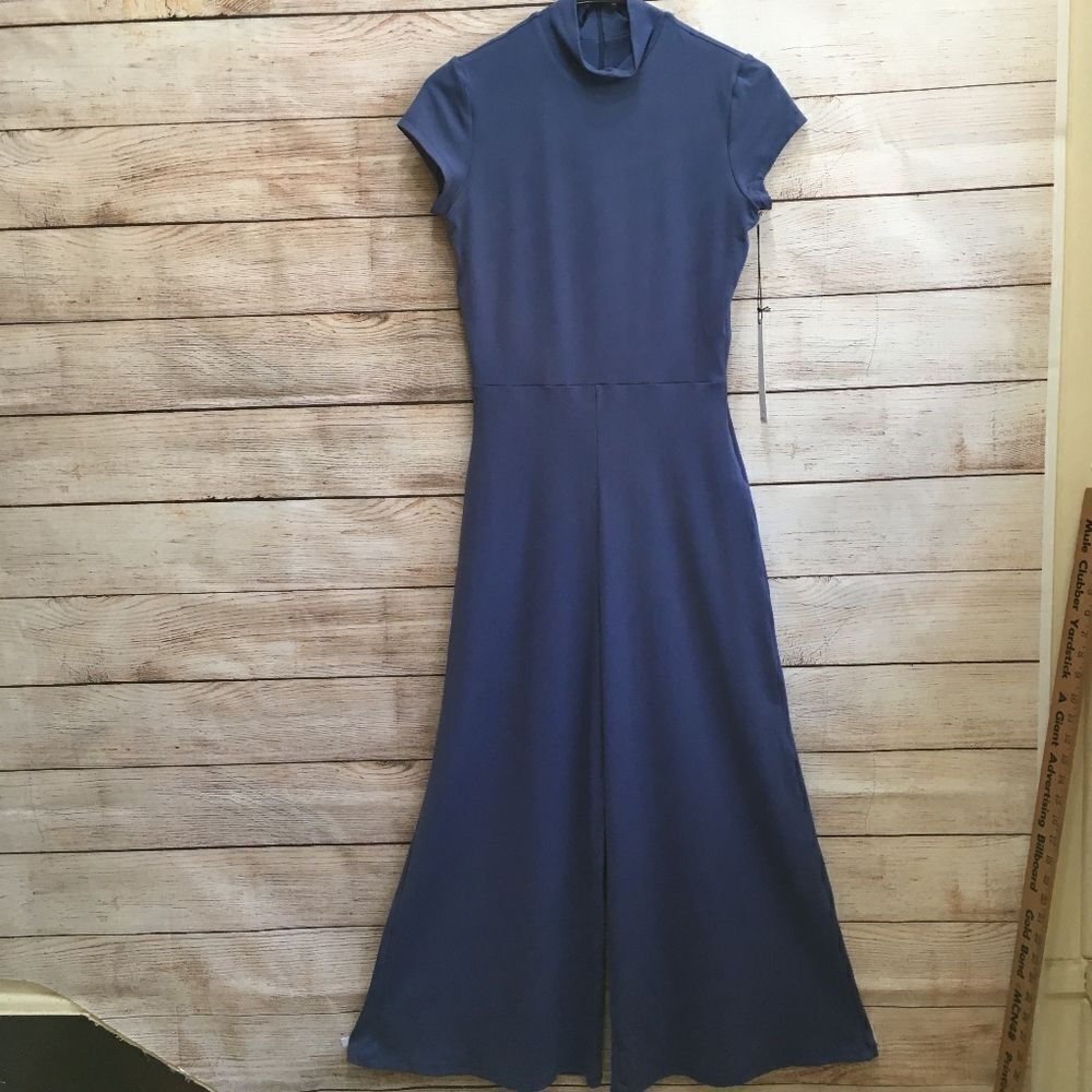 NEW WITH TAGS SUSANA MONACO‎ MOCK TURTLENECK WIDE LEG JUMPSUIT IN BLUE